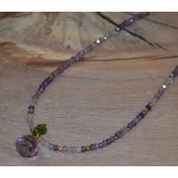 Naszyjnik handmade z fluorytem ametystem i cyrkonią